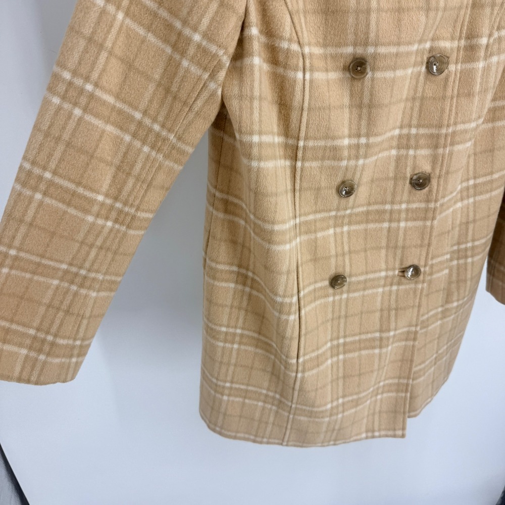 Sundance Tan Plaid Wool Blend Double Breasted Pea Coat Jacket M Neutral Fall - Picture 2 of 7